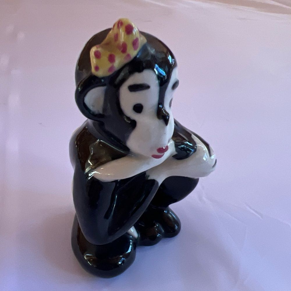 Vintage Black White Ceramic Porcelain Monkey Made In Germany